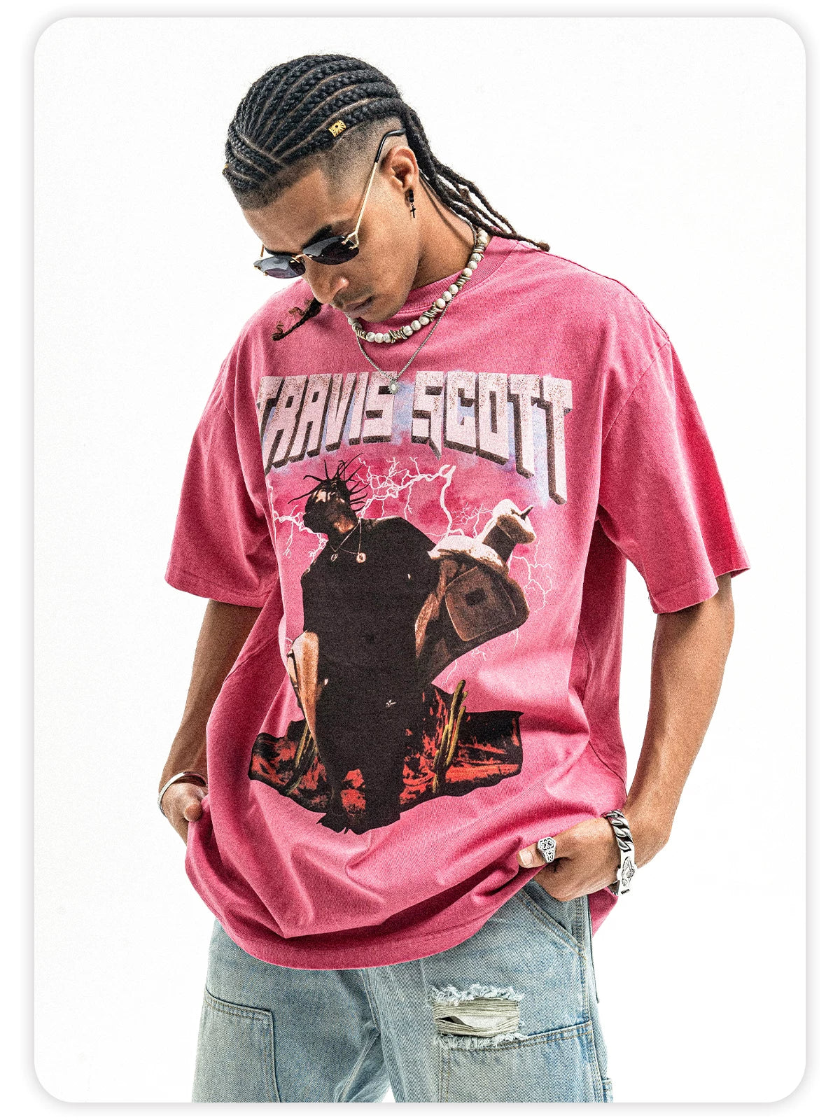 ONSEVENINE Trendy vintage-style washed short-sleeve T-shirt.