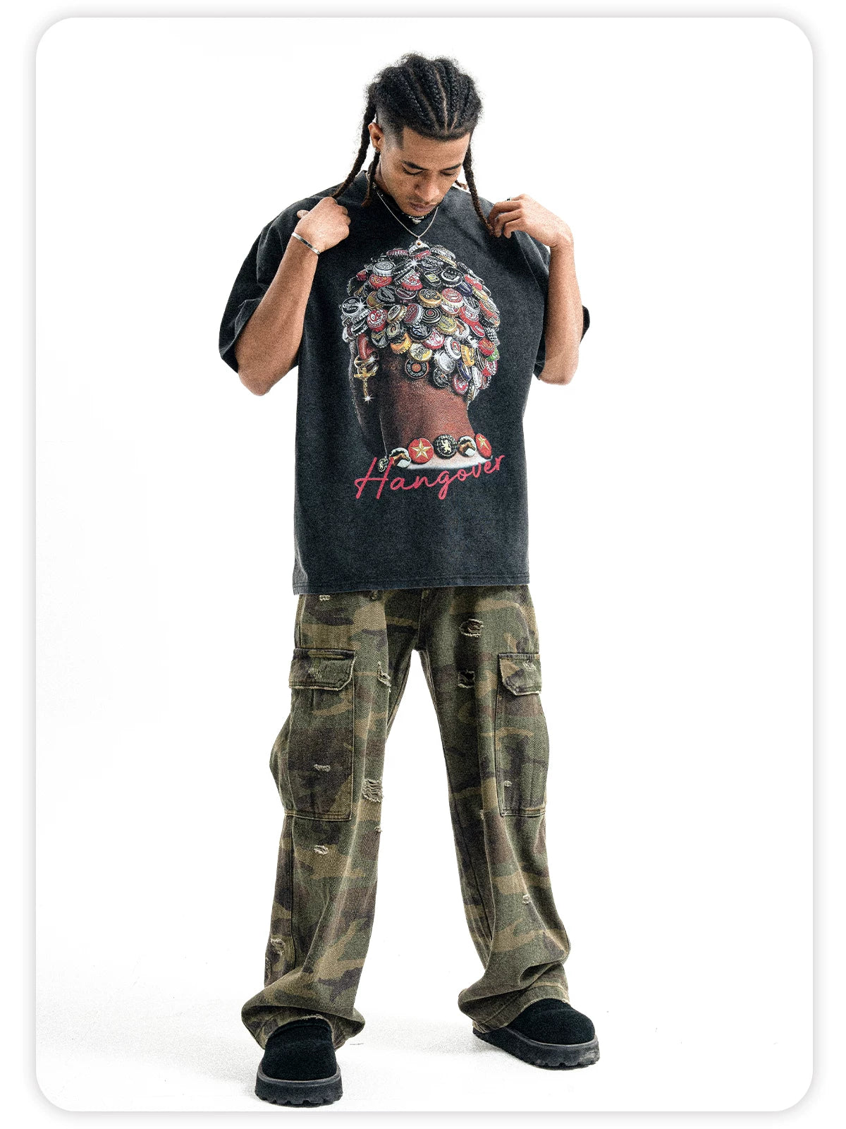 ONSEVENINE Street-style hip-hop loose-fit pure cotton short-sleeve T-shirt.