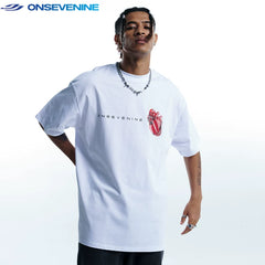 ONSEVENINE China-Chic Heavy Weight Cotton Small Neckline Boys' T-shirt Short Sleeve Women's Summer Loose Couple's Half Sleeve t