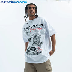 ONSEVENINE American Street 280g Heavy Weight Cotton Small Neckline Fashion Brand Short Sleeve T-shirt Men's Summer China-Chic ins