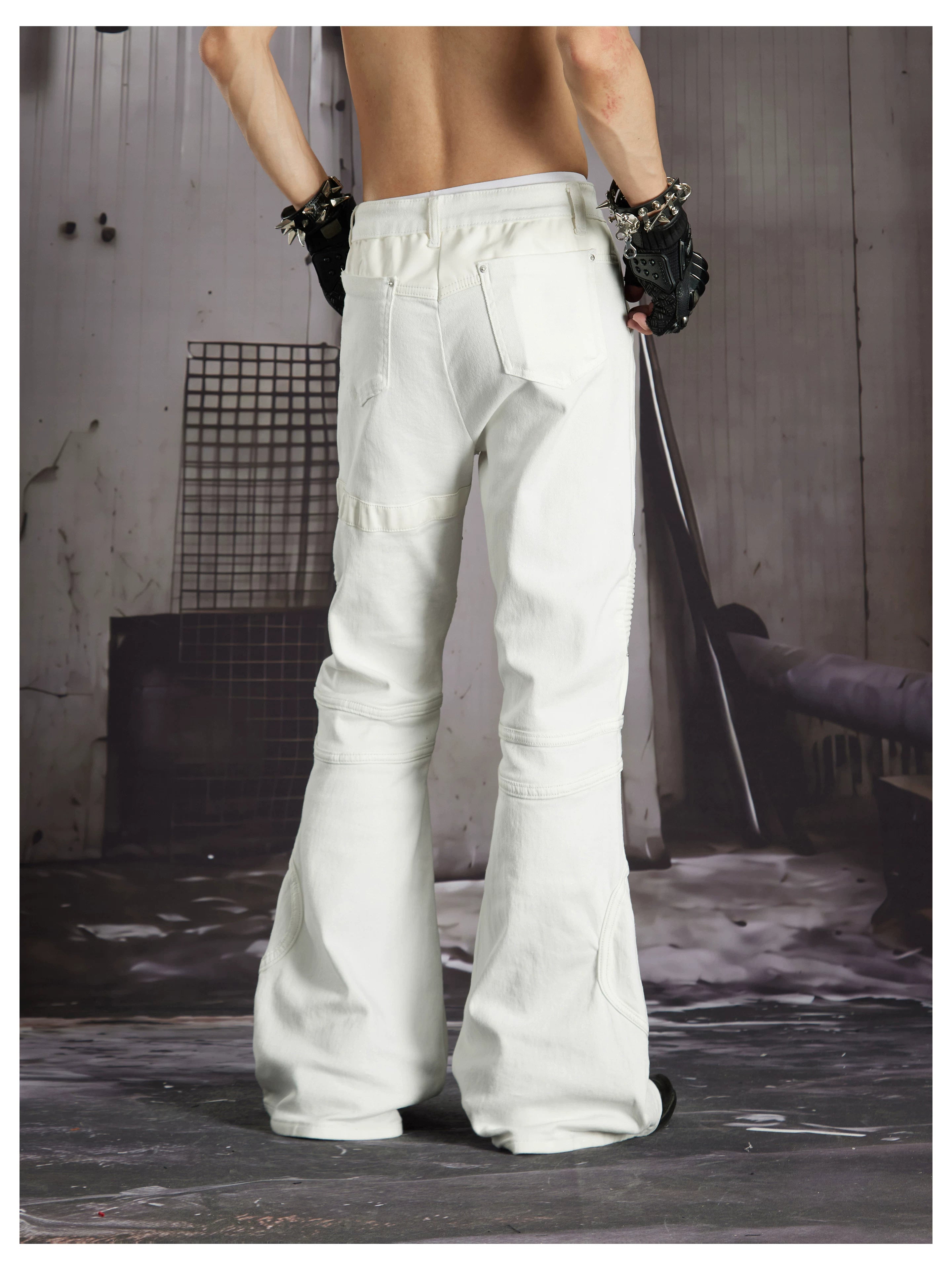 NOMANIAI 3D-cut studded slim-fit slight-flare street-style jeans.
