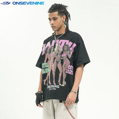 ONSEVENINE American street weight pure cotton 300g small neckline short sleeve T-shirt for men and women in summer China-Chic loose
