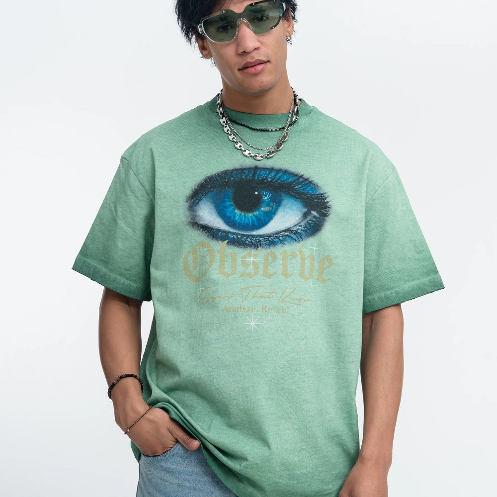 ONS VENINE American washed retro distressed gradient distressed edge 260g small collar short sleeved T-shirt men's summer
