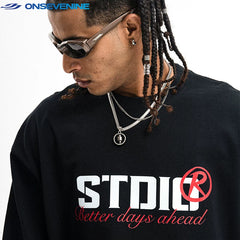 ONS EVENT Original Design Small Collar Heavy Cotton American Street Long Sleeve T-shirt Men's Autumn Top Primer