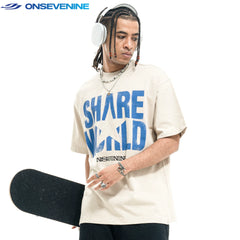 ONIVENINE American fashion brand short sleeved T-shirt for men and women in summer, direct spray printed loose cotton 300g small collar