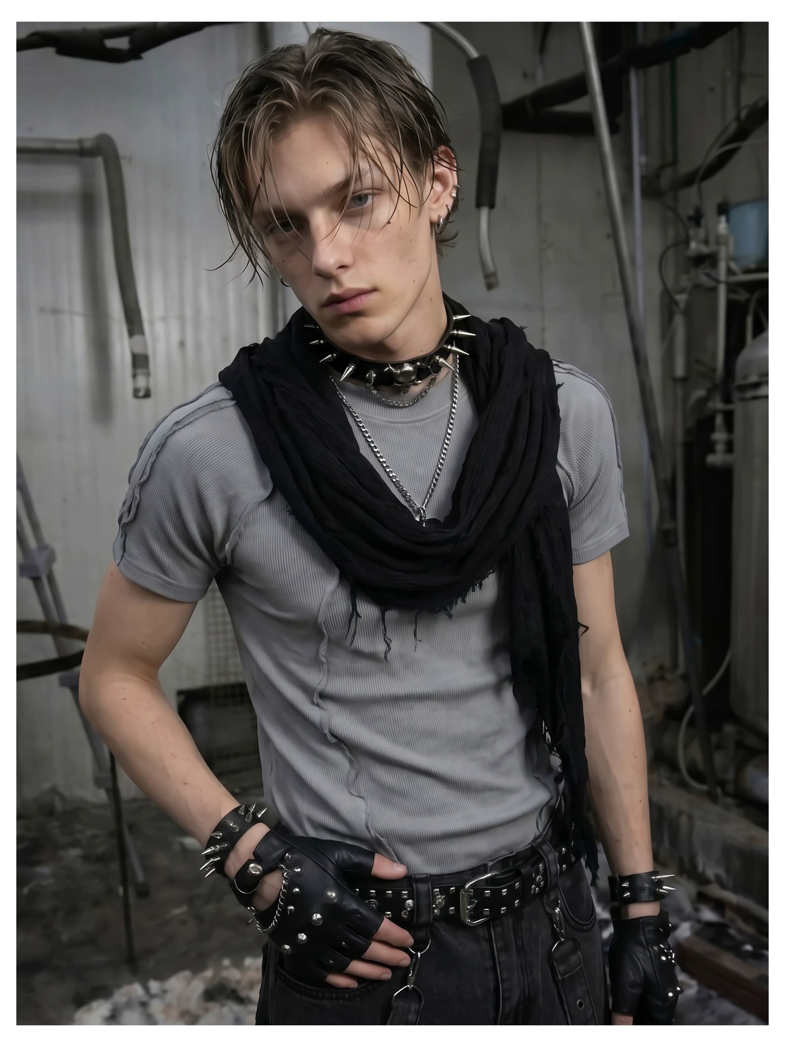 NOMANIAI  3D-cut textured stretch fitted short-sleeve top.