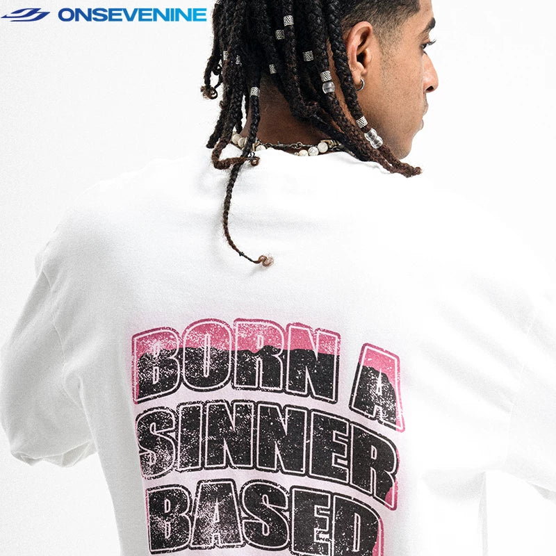 ONIVENINE American Street Loose Small Collar Heavy Cotton Long Sleeve T-shirt Men's and Women's Spring and Autumn Base Top