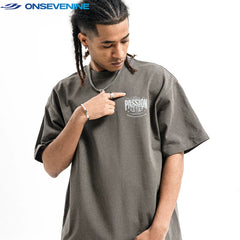 ONIVENINE American Hip Hop Street Dance Trendy Brand Small Collar 300g Pure Cotton Couple's Short sleeved T-shirt for Men and Women Summer
