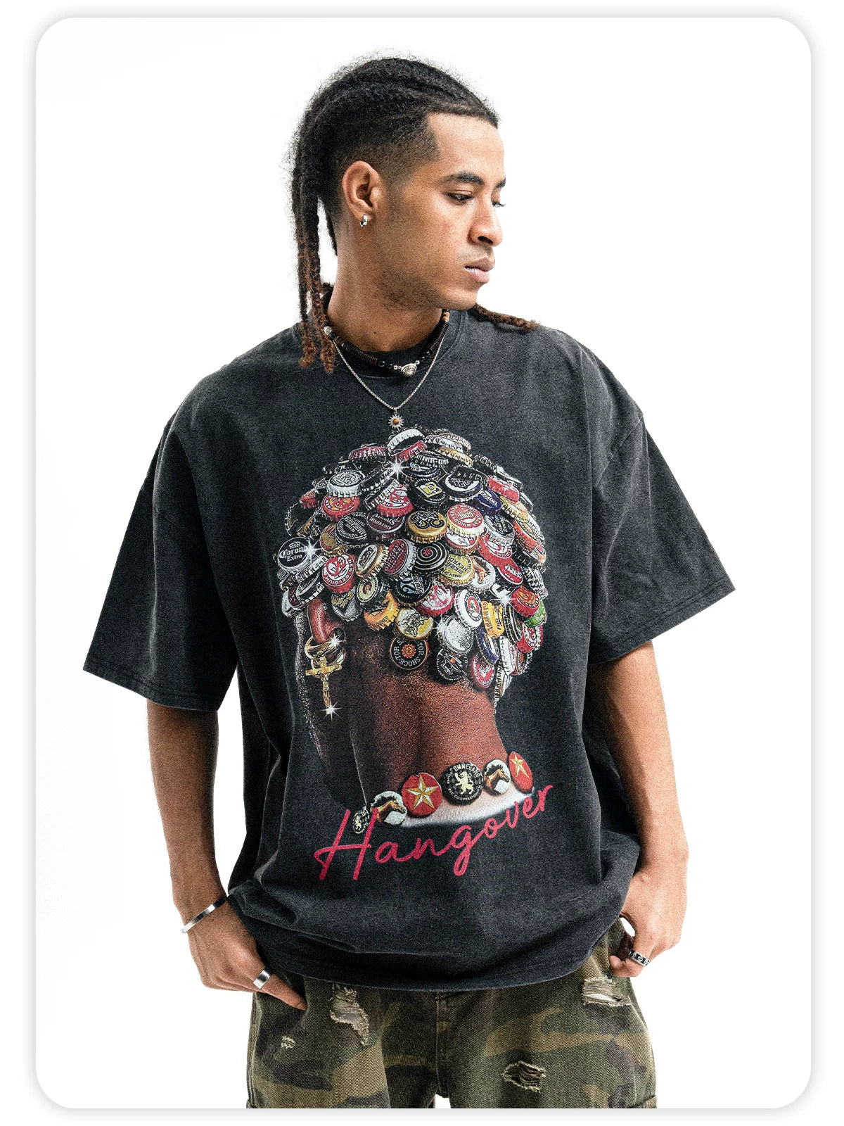 ONSEVENINE Street-style hip-hop loose-fit pure cotton short-sleeve T-shirt.