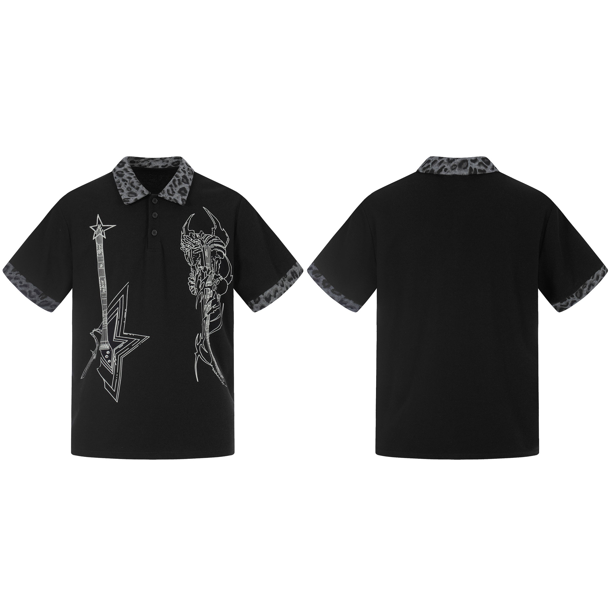 Omirad “Leopard Collar Graphic Polo Tee”